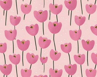 Pink Tulips - 100% cotton fabric