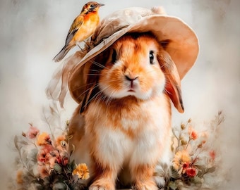 Hase mit Vogel – Samtbezug – Stoff für einen Kissenbezug – verschiedene Größen