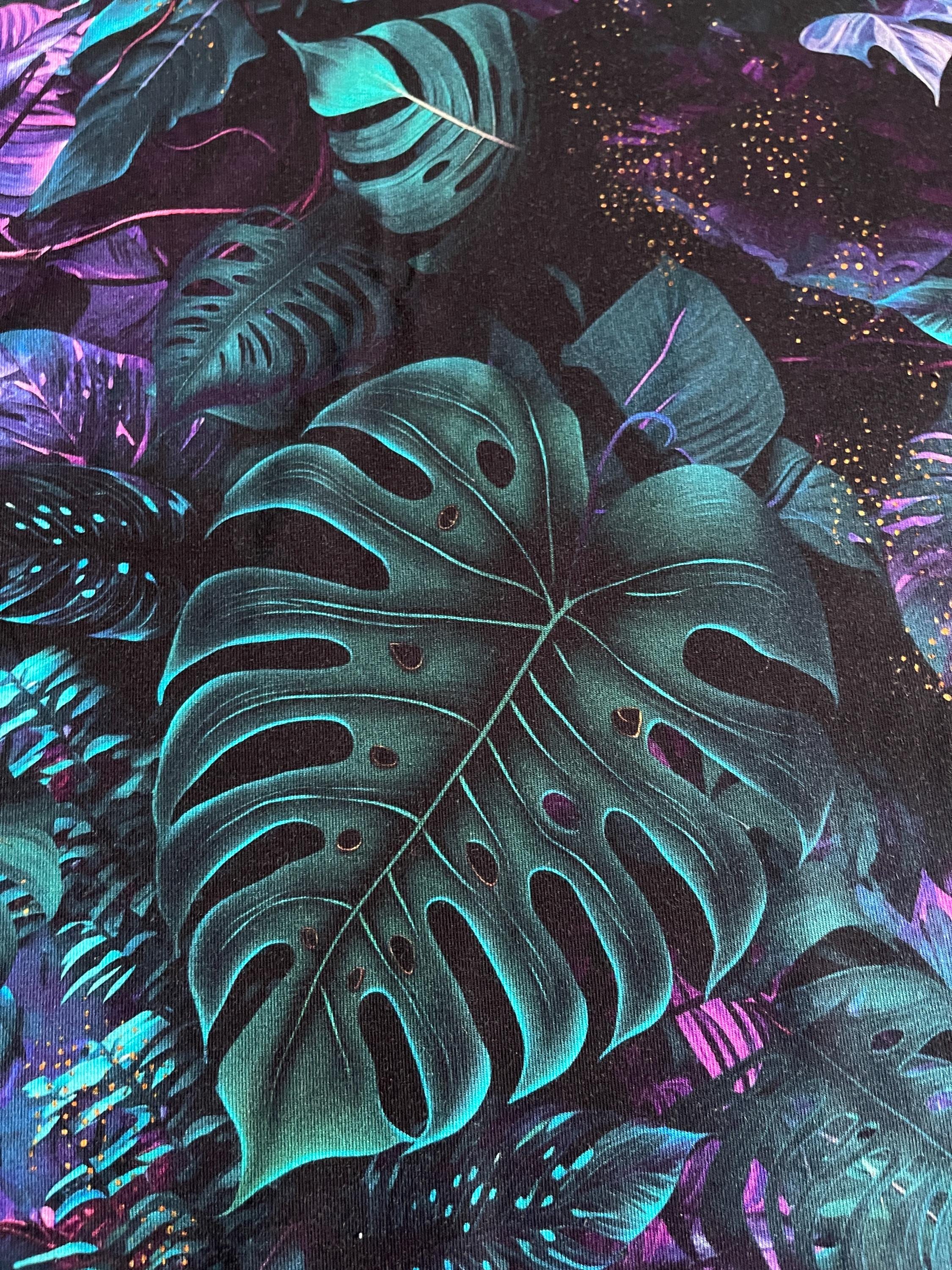 Green and Purple Monstera Leaves - Jersey Cotton Fabric - Etsy