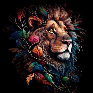Leeuw in kleurrijke bladeren - waterdicht stoffen paneel voor een tas - verschillende maten