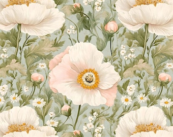 upholstery velvet -White Poppies