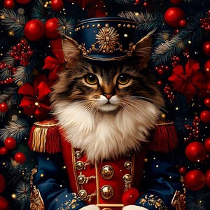 クリスマスメインクーン猫 - ベルベットパネル - 枕カバー用生地 - さまざまなサイズ - 室内装飾