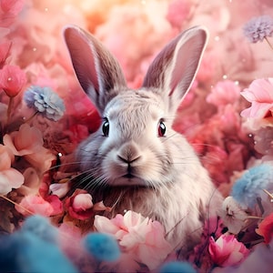 Hase in Blumen 5 - Polsterstoff-Panel aus Samt - Stoff für einen Kissenbezug - verschiedene Größen
