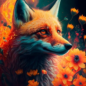 Fox in the flowers - waterproof fabric panel for a bag