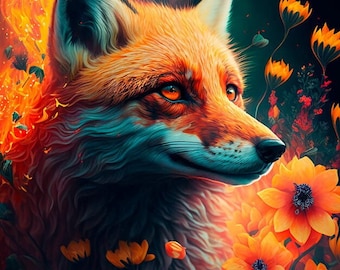 Fox in the flowers - waterproof fabric panel for a bag