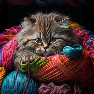 Cat in yarn - upholstery velvet panel - fabric for a pillowcase - different sizes