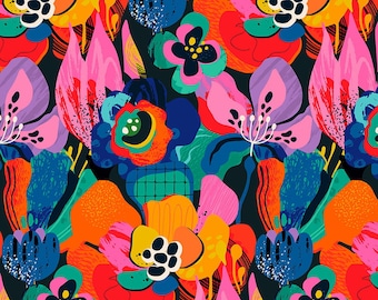 velours d'ameublement - fleurs colorées abstraites