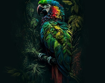 Parrot in the Jungle - upholstery velvet panel - fabric for a pillowcase - different sizes
