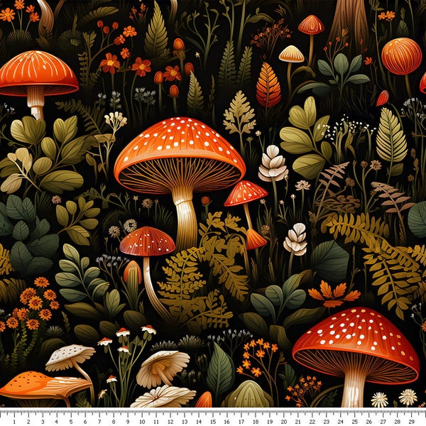 Toadstools in the Forest - Jersey Cotton fabric