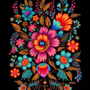 Folk flowers - waterproof fabric panel for a bag