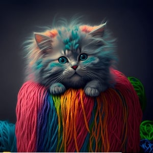 Cat in yarn - upholstery velvet panel - fabric for a pillowcase - different sizes