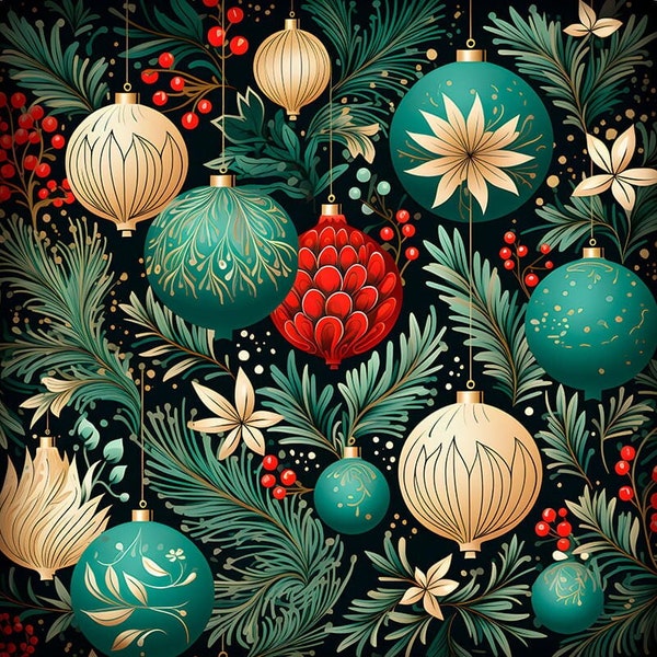 Boules de Noël - Panneau en velours - Tissu 47x47cm pour taie d'oreiller