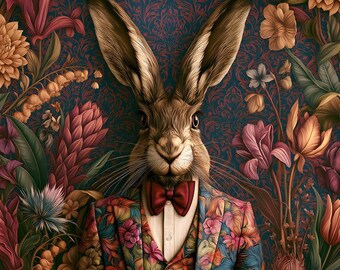Eleganter Hase im Anzug – Samtbezug – Stoff für einen Kissenbezug – verschiedene Größen