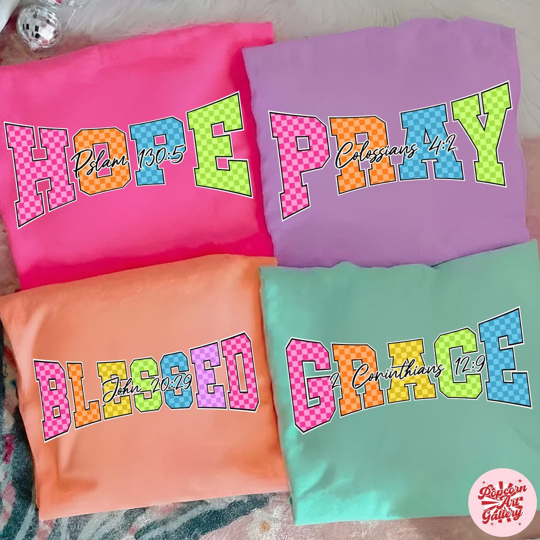 Preppy Neon Checkered Bible Bundle Png, Grace Joy Pray Believe Design ...