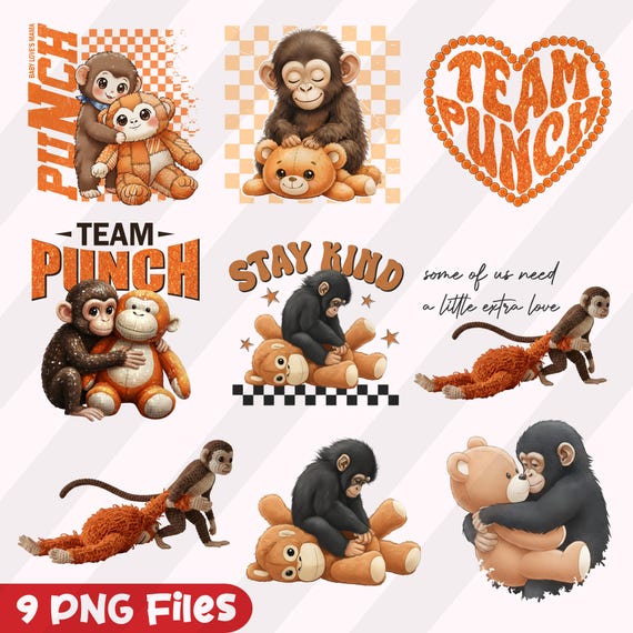 Dear Punch PNG Bundle, Punch Monkey Png, Viral Baby Monkey Inspired Png, Emotional Plush Toy Illustration (Digital Download)