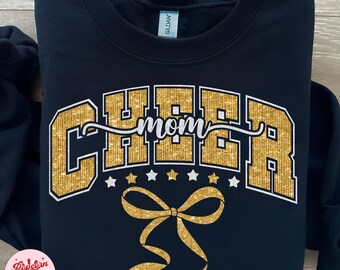 Cheer Mom Svg Png Bow Glitter Coquette, Cheerleader Mom Png, Cheer Mom Png, Gold Silver, Cheer Mom Shirt Sublimation