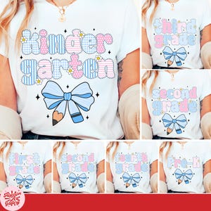 Preppy Back To School PNG Bundle Grandmillenial Coquette Pencil bow Grades Kindergarten Pre-K 1st 2d 3d 4th 5th Doodle Hand Drawn Teacher