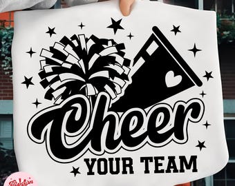 Cheer SVG, Cheerleader SVG, Cheerleading Png, Megaphone Pom Pom SVG, Cheer Team Template svg