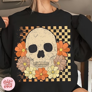 Retro Floral Skeleton Png, Funny Skeleton Halloween Png, Preppy Halloween Png, Halloween Skull Png, Spooky Season, Checkered Png