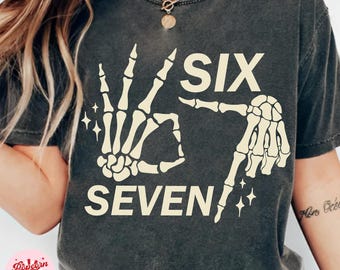Six Seven 6 7 Meme Funny Skeleton Hands SVG, Clipart drôle d'os d'Halloween, conception de sublimation de crâne fantasmagorique