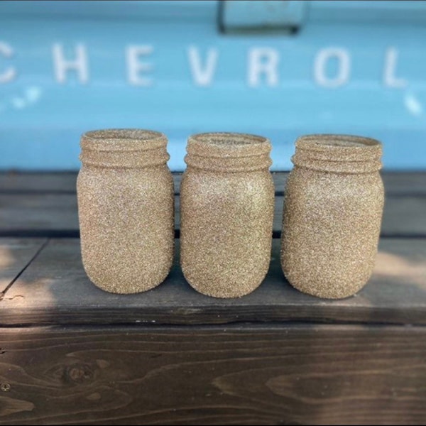 Gold glitter mason jars