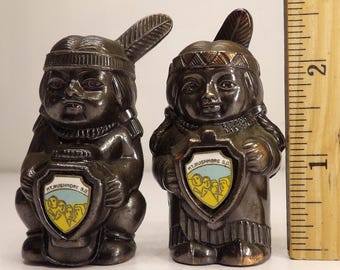 Salt and pepper shakers. Mt Rushmore South Dakota souvenir metal shakers.