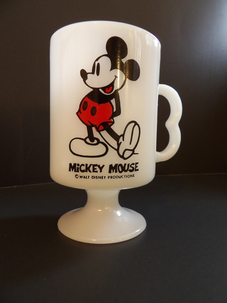 Mickey Mouse milk glass footed coffee mug with a M handle image 10