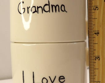Handmade mugs for Grandma and Grandpa by Sean. Vintage 1960s
