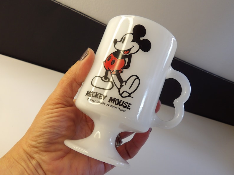 Mickey Mouse milk glass footed coffee mug with a M handle image 5