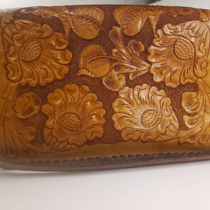 Vintage 1960s hand tooled leather shoulder bag. Made by Salinas in Mexico. image 1