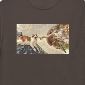 Divertente gatto Dio creazione Adamo meme michelangelo gesù arte morso di gatto amante dei gatti regalo scherzo maglietta classica unisex