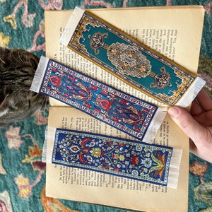 Rug Bookmark Victorian Vintage Oriental carpet rug cottage core medival book mark tiny rug image 1