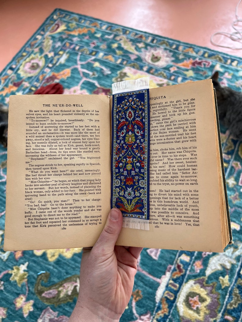 Rug Bookmark Victorian Vintage Oriental carpet rug cottage core medival book mark tiny rug 1810