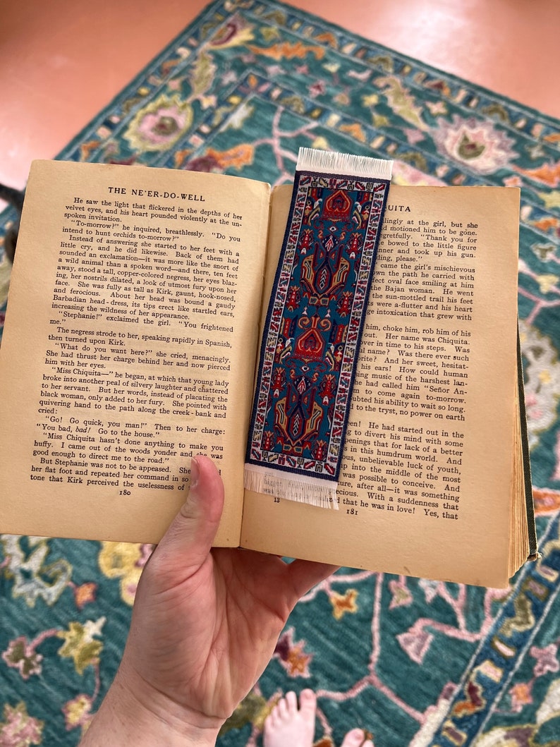 Rug Bookmark Victorian Vintage Oriental carpet rug cottage core medival book mark tiny rug 1890