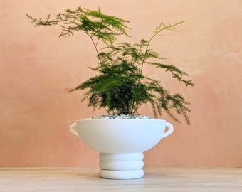 White Wood Pedestal Planter with Matching Drip Tray