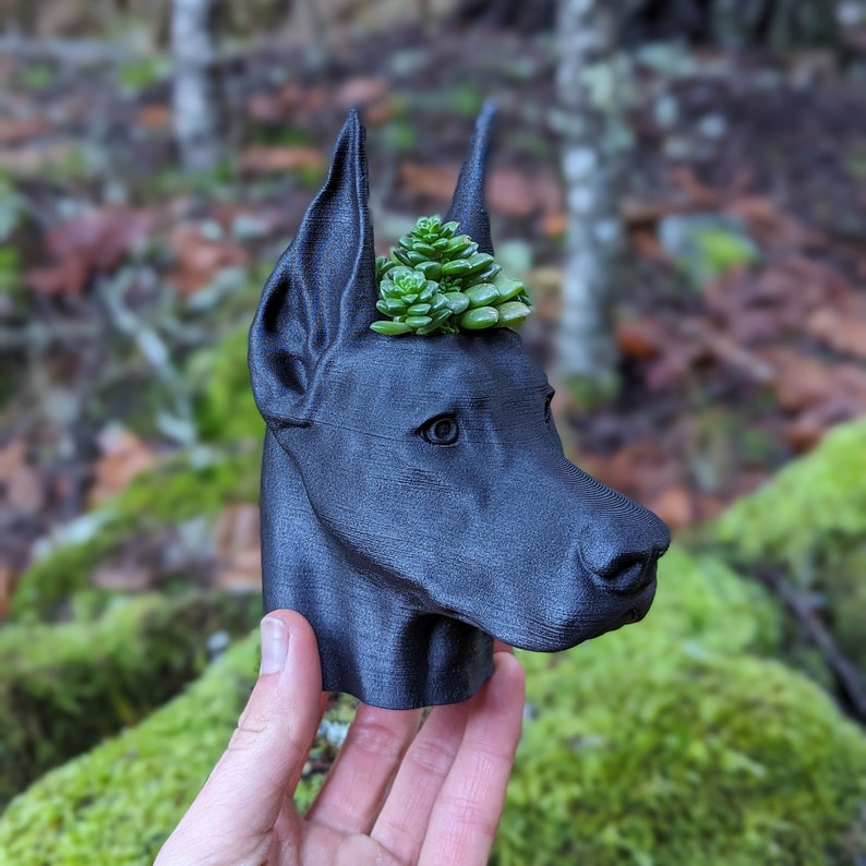 Doberman Planter, Cropped Ears Small - 5.5"H