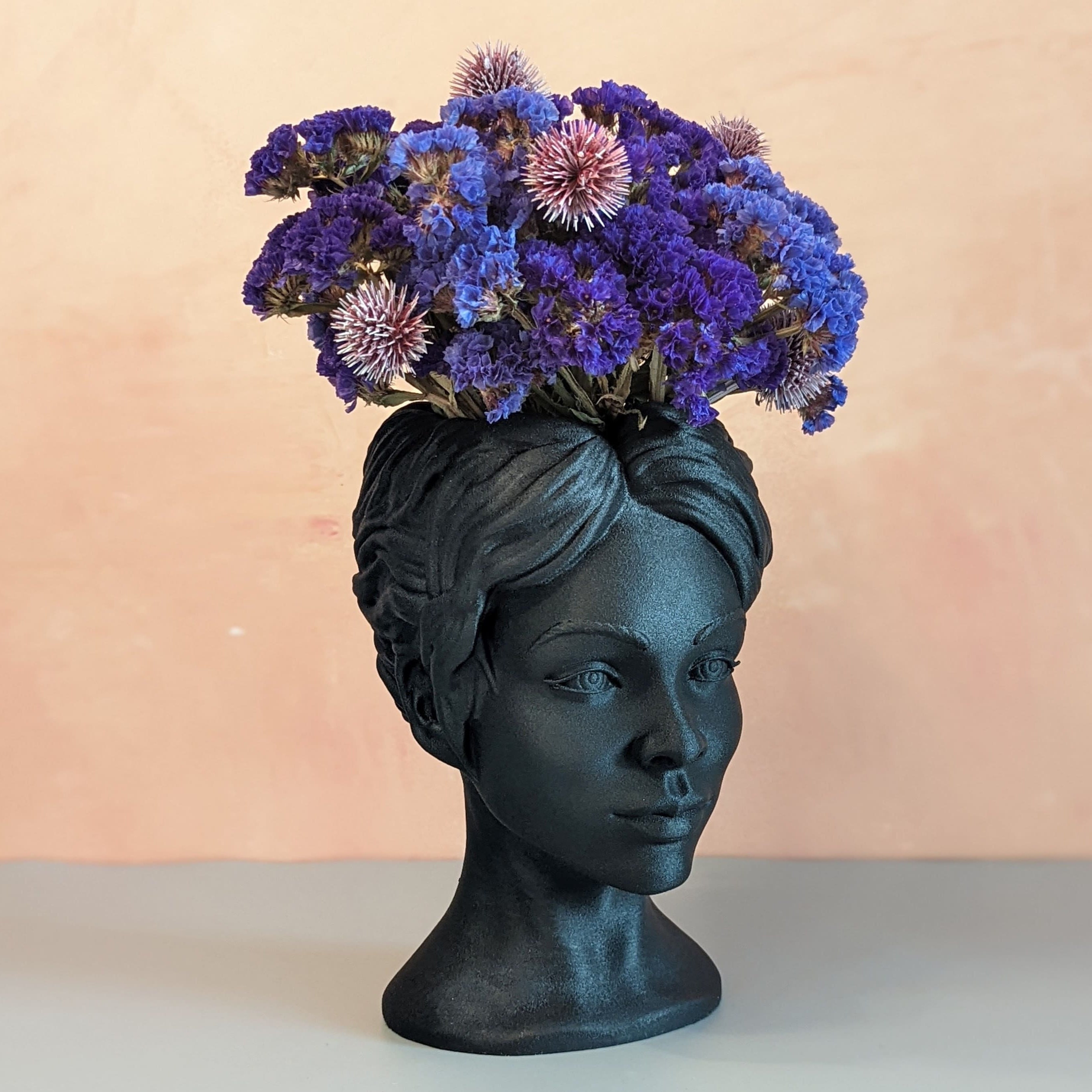 Goddess Bust Planter Lady Head Pot in Black Wood Etsy