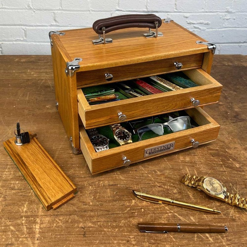 Vintage TOOLBOX WOODEN Quarter Sawn Oak 7 Drawer MACHINIST 56-E-18