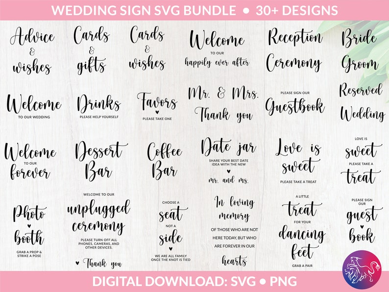 Wedding Sign Bundle, Wedding Bundle, Wedding svg, Wedding Sign svg, Cards And Gifts svg png instant download, Bride svg, Rustic wedding svg image 1