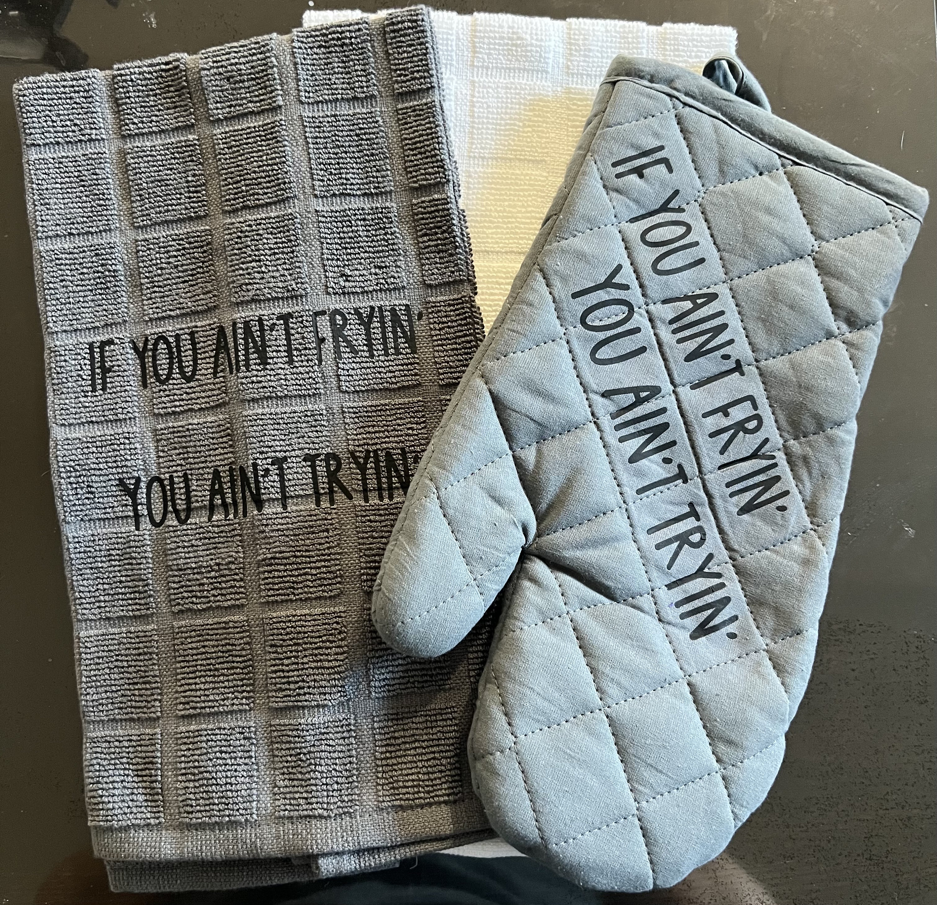 Custom Kitchen towel with oven mitts and glove – Martinez Crafts LLC