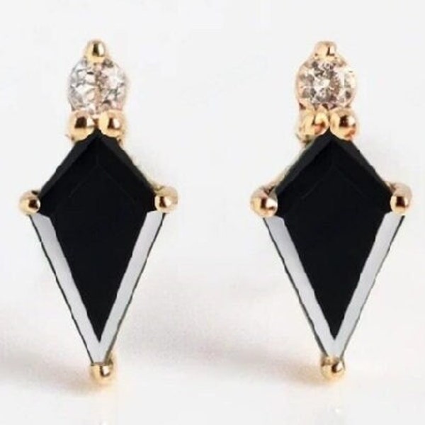 Natural Black Onyx Stud Earring Kite Shape Earring 14K Gold Sterling Silver Earring Black Onyx Kite Stud Earring Women Christmas Gift