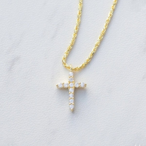 Cross Necklace, Cross Pendant, Gold Cross Necklace, Dainty Cross Necklace, Religious Necklace, Gift for Her, Christmas Gift, Gift For Wife.