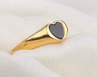 6mm Solitaire Heart Ring Heart Promise Petite Dainty Ring Trendy Band New Design Band 925 Sterling Silver Black Onyx