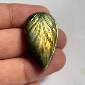 Multi Fire Labradorite Carved Pear Most Beautiful Carving Leaf best Quality, 36.7x30.8mm, Approx 62.60 carat
