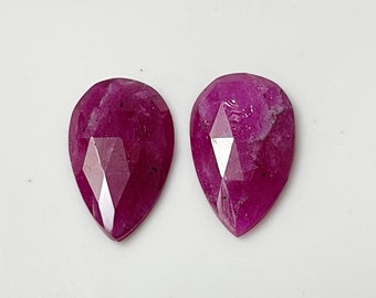 Rubino, Rubino riempito di vetro, Coppia di rubini taglio rosa, Rubino sfaccettato a fette, Pietra portafortuna di luglio, Pietra preziosa, Gioielleria, 14,5 x 9 mm, Circa, 6,50 ct