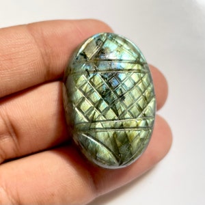 Multi Fire Labradorite Carved Oval Most Beautiful Carvind best Quality, 37.5x25.5mm, Approx 80.60 carat