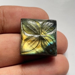 Multi Fire Labradorite Carved Cushion Most Beautiful Carving best Quality, 20x19.6mm, Approx 35.15 carat
