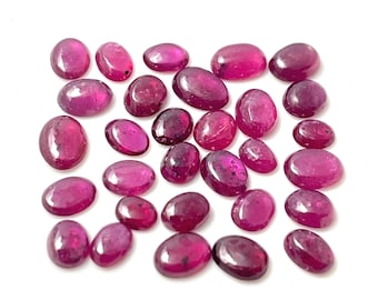 Rubino, Rubino riempito di vetro, Rubino cabochon, Pietre preziose di Rubino, Pietra portafortuna di luglio, Pietra preziosa, Gioielli, 4,3x3,3 mm a 6,5x4,7 mm, 10 pezzi, Qualità AAA+