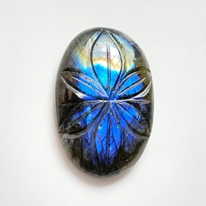 Multi Fire Labradorite Carved Oval Most Beautiful Carvind best Quality, 32.8x22.8mm, Approx 38.55 carat