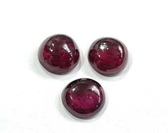 Rubino, Rubino GF, Rubino Cabochon, Rubino scuro, Rubino rotondo, Pietra preziosa di nascita di luglio, Gioielli, 3 pezzi, 7 mm, Circa 5,30 ct
